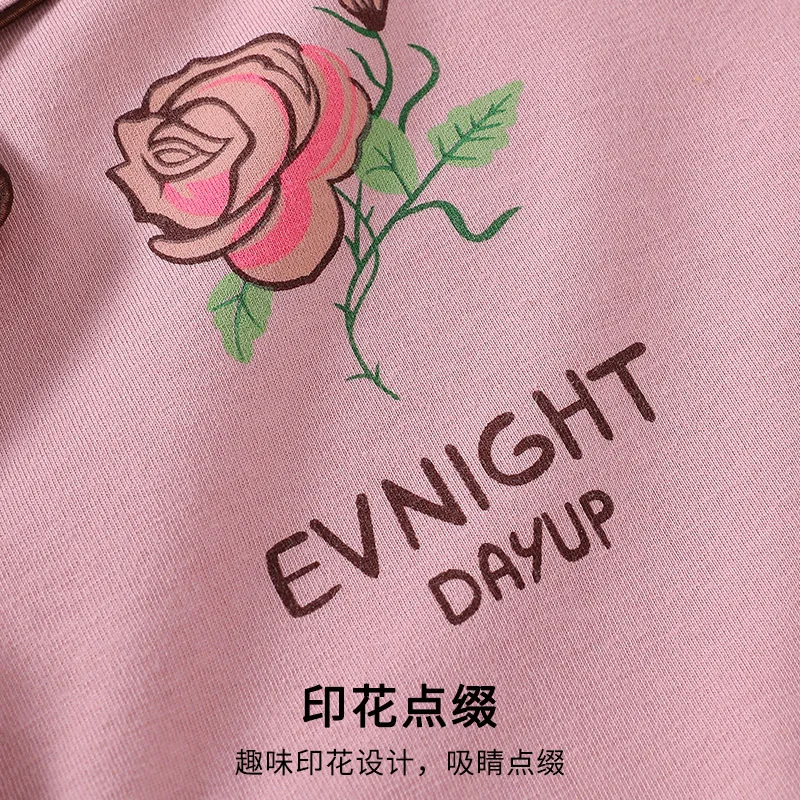 Pajamas Women's Long Sleeved Spring Autumn Korean Rose Women's Home Clothes Set Female Sleepwear Lady Nightwear Lounge Sets