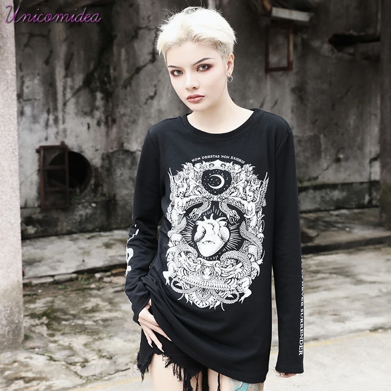 Харадзюку готический Черная футболка Для женщин с принтом череп футболки