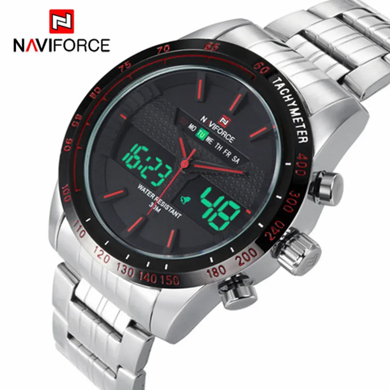 Наручные часы NAVIFORCE Мужские кварцевые цифровые полностью стальные спортивные