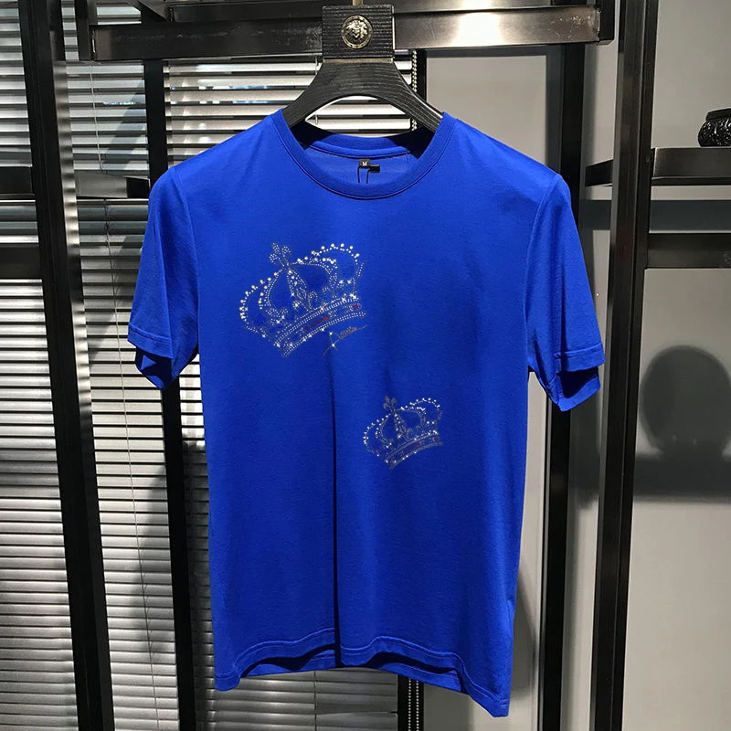 exaggerated personality hot diamond design new arrival mens t shirt brand extra large korean pure cotton breathable short sleev free global shipping