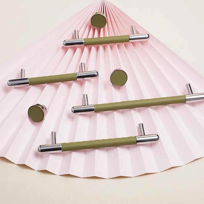 

Stainless Steel Leather Light Luxury Modern Simple Cold Wind Handle Furniture Cabinet Wardrobe Door Handle Silver Long Handle