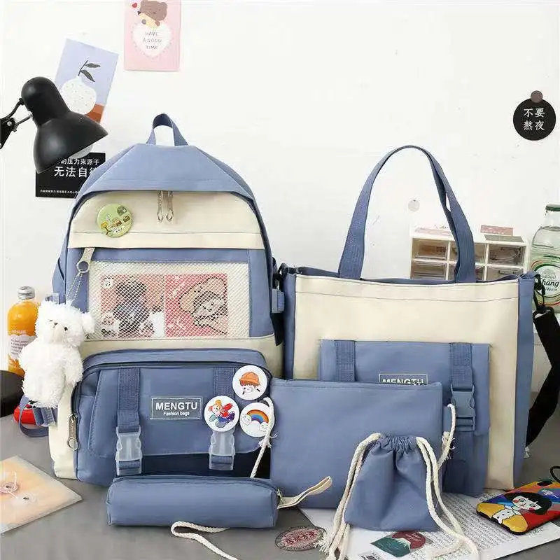 

Холщовые школьные ранцы для девочек-подростков, вместительные рюкзаки для ноутбука, женские сумки для книг, женский рюкзак, 5 шт./компл.