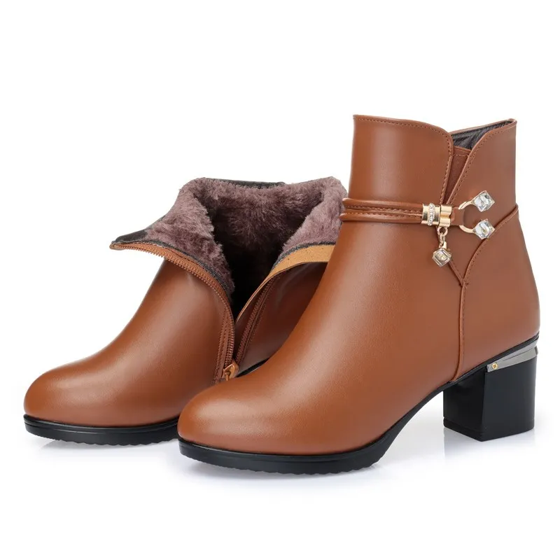 

High quality Winter wool Women Boots Genuine leather snow boots slope with thick warm ankle boots Women's boots plus size 35-40#