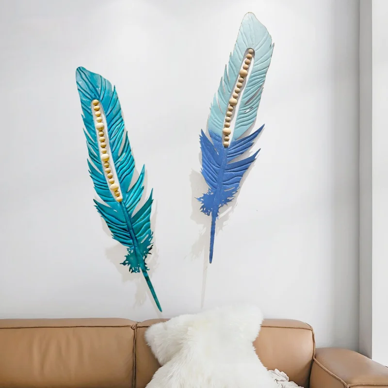 

Feather Pendant Wrought Iron Nordic Art Wall Decoration Sea Study Room Large Decoracion Salon Casa Living Room Decoration EF50BS