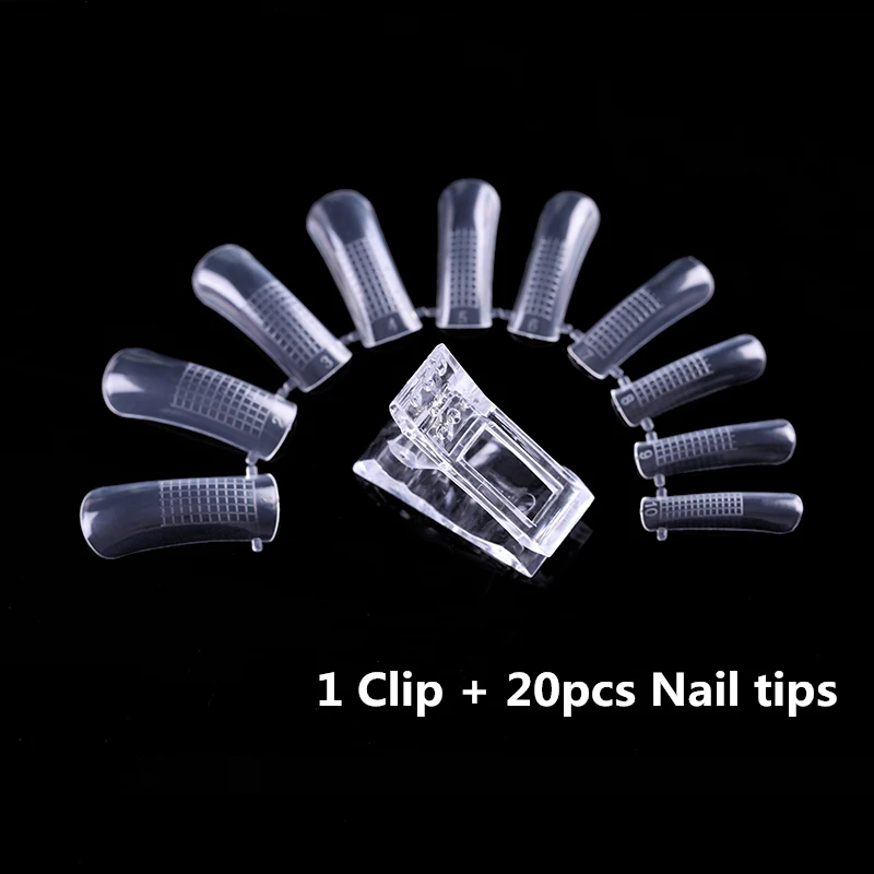 20pcs with 1clip LILYCUTE 20 мл полигелевый набор для наращивания светодиодный прозрачный УФ-гель лак для ногтей Набор для дизайна быстрое наращивание ногтей Твердый гель - Цвет: 20pcs with 1clip