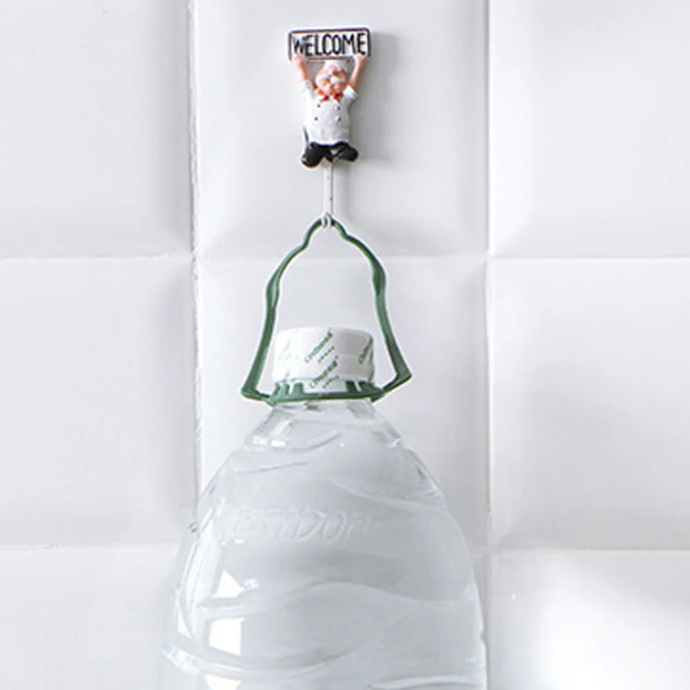 

4pcs Cartoon Chef Shaped Hooks Resin Sticky Storage Rack Wall Hanging Hook for Home Random Style