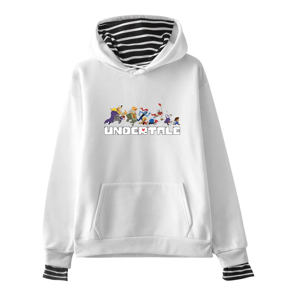 Undertale Sans Hoodies Fake Two Piece Men Cartoon Print Fashion Stripe Pullovers Loose Harajuku Women Sweatshirt | Мужская одежда