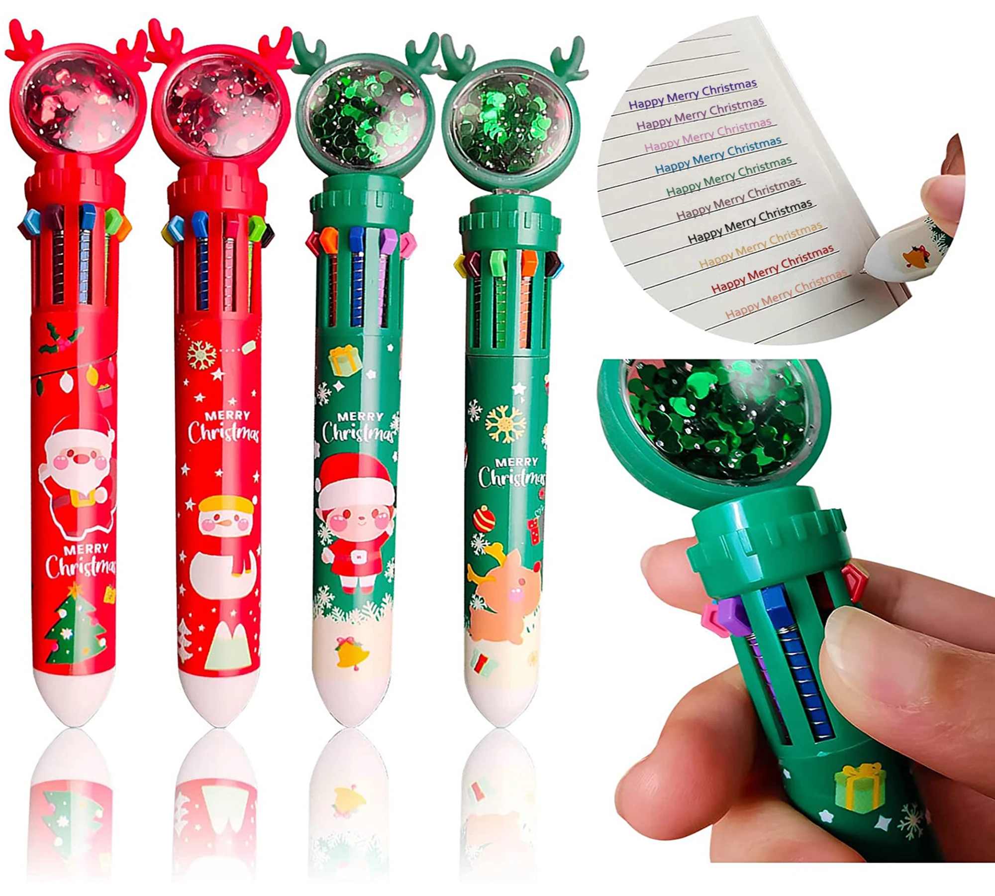 

Christmas Cartoon Shape 4 Styles 10 Colors Push-Bounce Color Multi-Function Marker Ballpoint Pen 0.5mm Tip