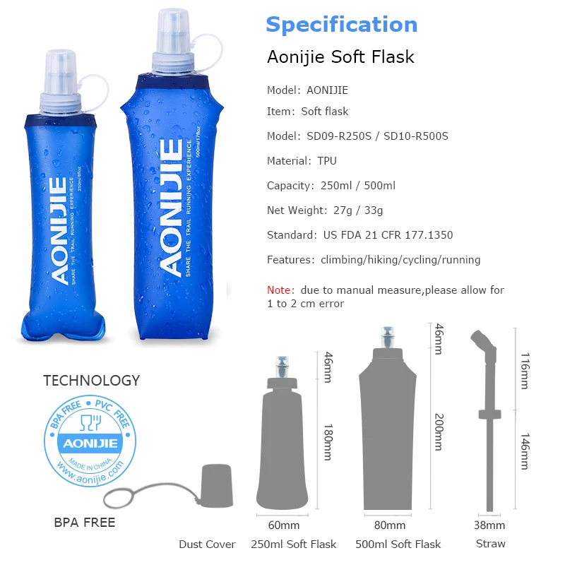 AONIJIE Спортивная BPA Складная мягкая фляжка, сумка для воды, бутылка для воды, чашка, чайник, гидратационный пакет, резервуар для воды