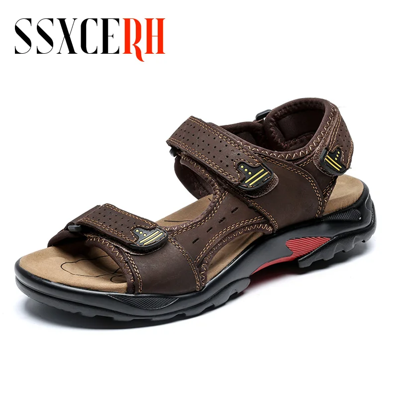 Сандалии мужские из натуральной кожи удобная Пляжная повседневная обувь для