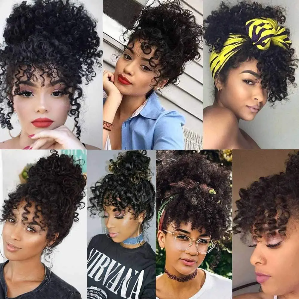 

LISIHAIR Fake Curly Fringe Bangs Clips In Hairpieces With Natural Black Heat Resistant Fiber Synthetic Hair Extensions For Women