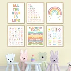 Алфавит цифровой стол Радуга Детская комната мультфильм настенная Картина на холсте скандинавские плакаты и принты настенные картины декор детской комнаты