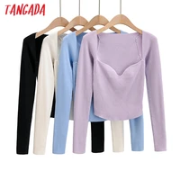 tangada 2020 autumn women solid thin sweater long sleeve elegant office lady knitted jumper tops 4p2