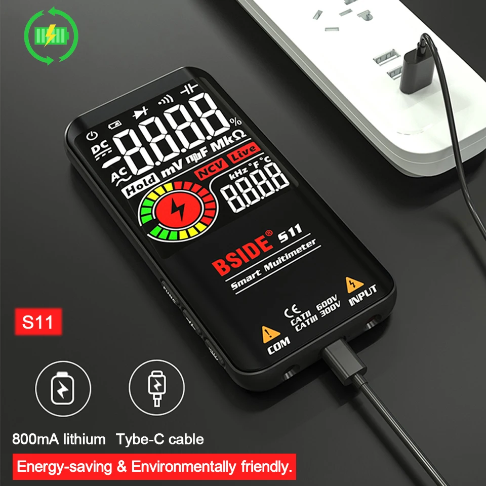 Цифровой мультиметр BSIDE 9999 Т-RMS 3 5 дюйма ЖК-дисплей цветной дисплей тестер