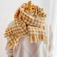 2020 winter knitted warm scarf for women fashion plaid cashmere shawls and wraps thickd blanket scarves wool pashmina foulard