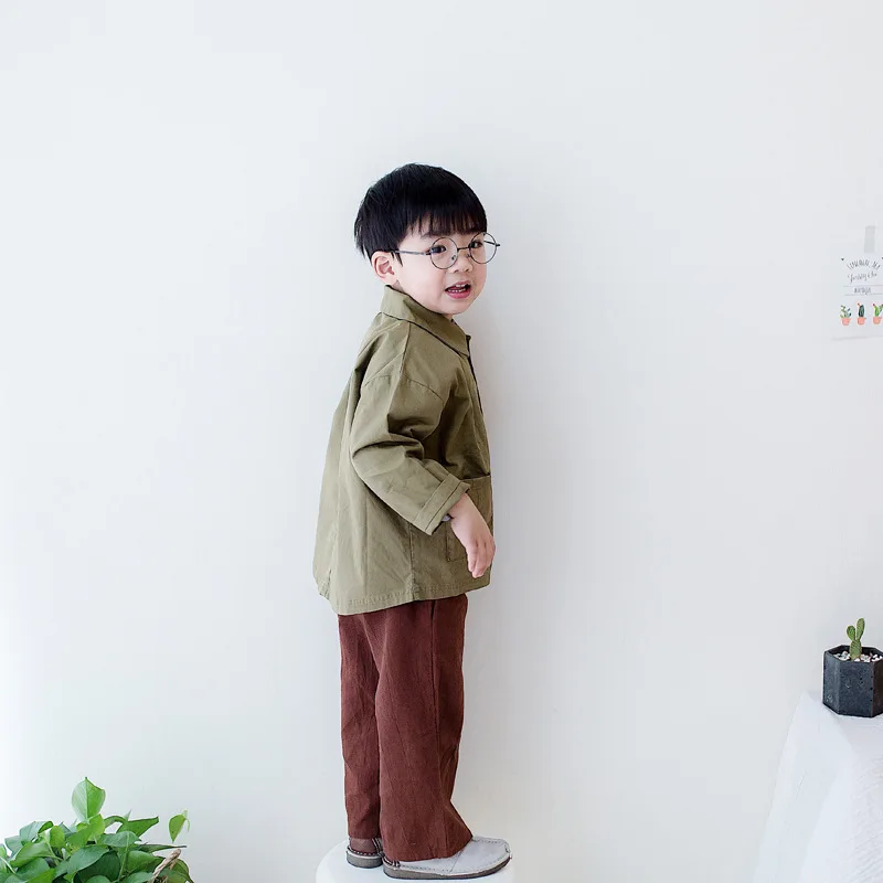 Детская куртка на весну и осень Новая корейская детская с лацканами Однорядный