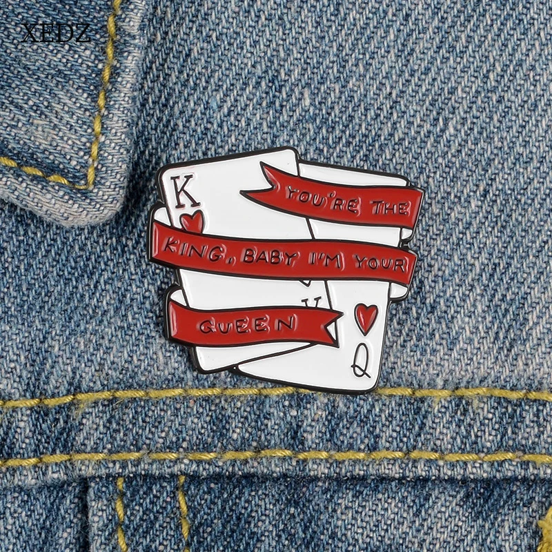 XEDZ брошь в виде игральных карт и ленты Ты-король Я-ваша королева модный Джинсовый