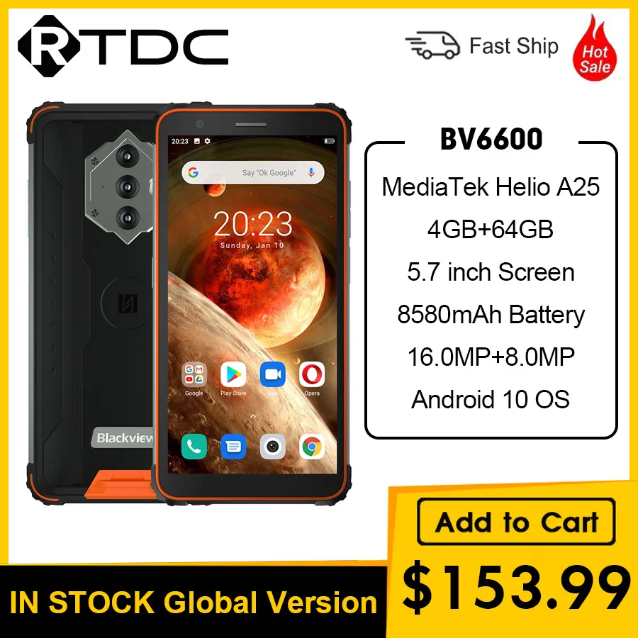 Смартфон Blackview BV6600 защищенный IP68 8580 мАч 4 + 64 ГБ 5 7 дюйма 16 МП NFC Android 10 | Мобильные