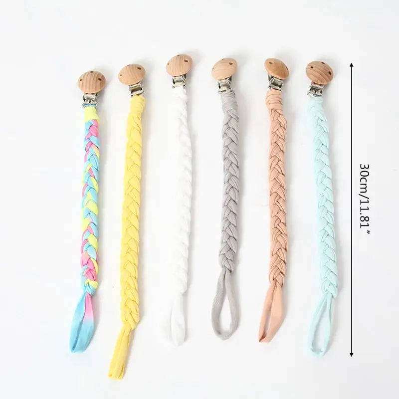 

Baby Wood Pacifier Clip Chain Handmade Woven Nipple Holder Teether Leash Strap