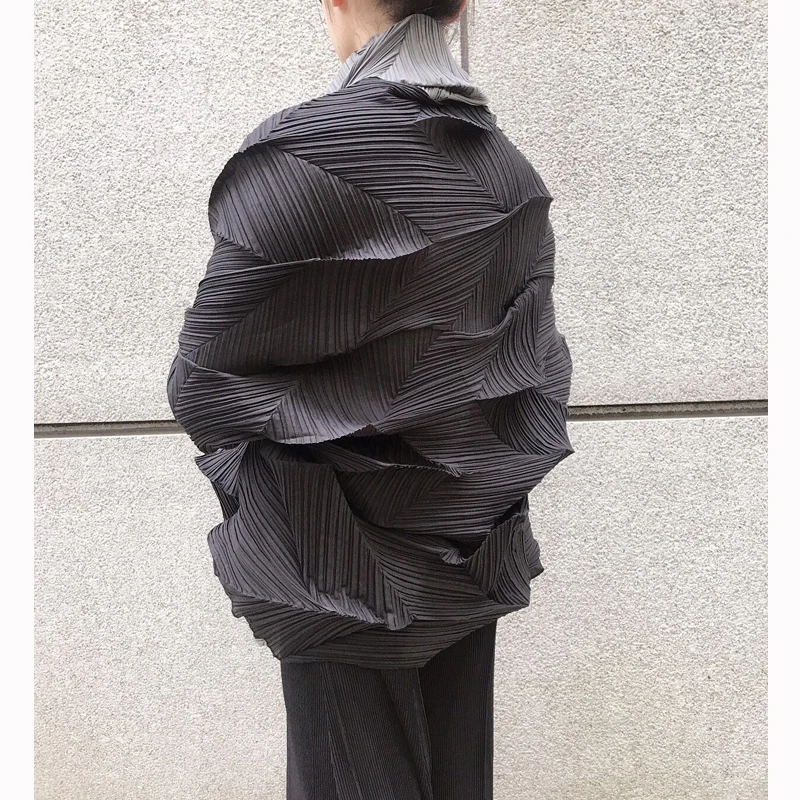 

HOT SELLING PATCHWORK Alternative personality unique diamond thin fold irregular long dust coat IN STOCK