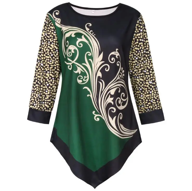 

Shirt Blouse Women Plus size 5XL Fashion New Spring print Tops 3/4 Sleeve Elasticity Splice Female Shirt Casual