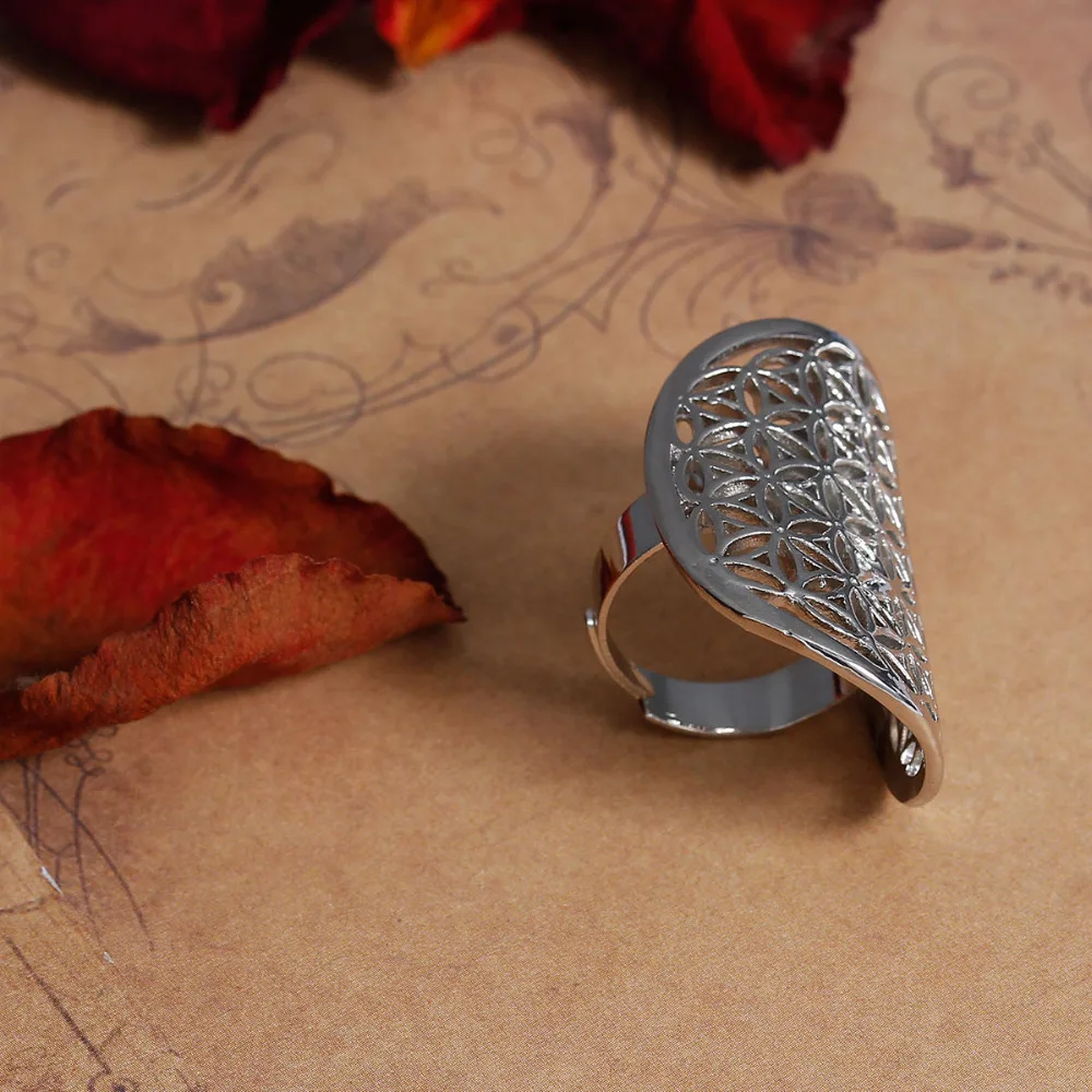 DoreenBeads New Fashion Copper Adjustable Seed Of Life Rings Gold/Silver Color Hollow Carved Men Women Punk Party Jewelry 1PC | Украшения и