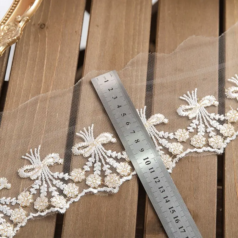 

12CM New Style Tulle White Gold Bow Lace Embroidery Lace Accessories Decoration Wedding Dress Fabric Sewing Supplies