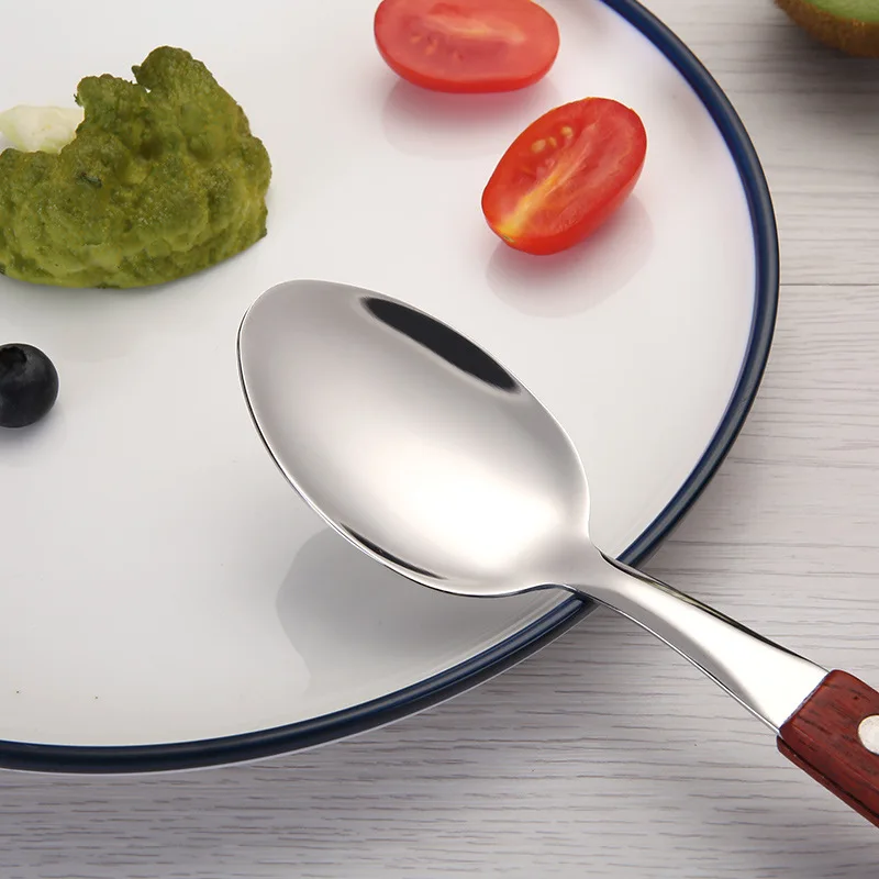 18 шт. набор столовых приборов из нержавеющей стали с деревянной ручкой|Столовые