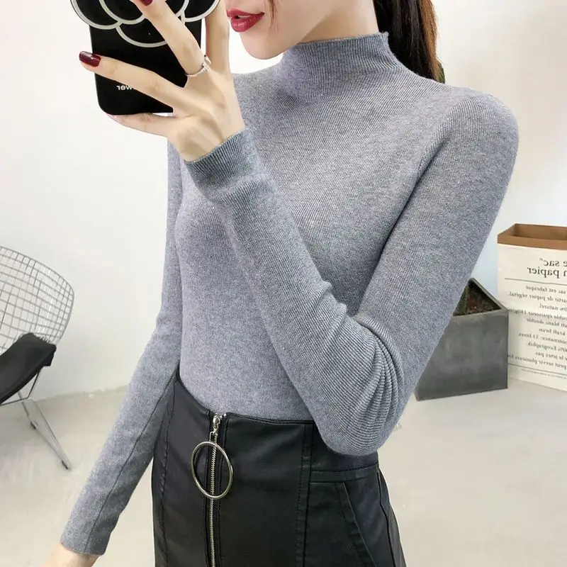

2020 Autumn & Winter New Arrivals High Neck Slim Stretch Simple Solid Knit Sweater Casual Slimming Women Sweater Free Shipping