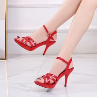 women sandals red patent leather high heel sandals women open toe plus size 2020 new summer sexy ladies party shoes fine heel