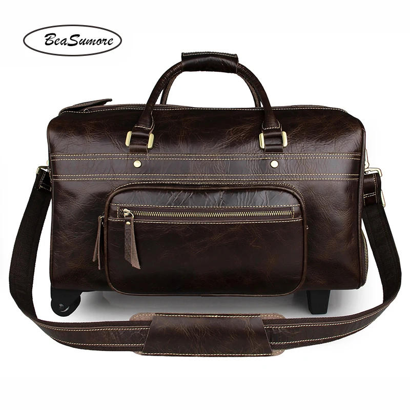 Мужская Дорожная сумка BeaSumore из воловьей кожи деловая на колесиках 100%