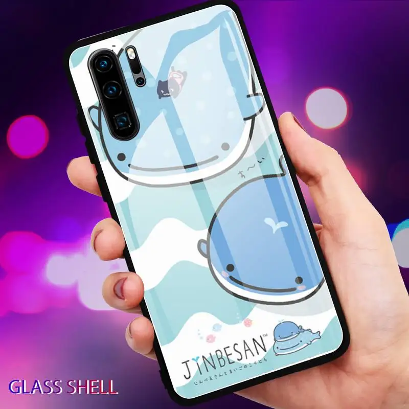 

Cute Blue Whale Phone Case For Huawei P9 10Plus 20PRO P30 Lite Back Cover Tempered Glass Cases For NOVA 3E Series