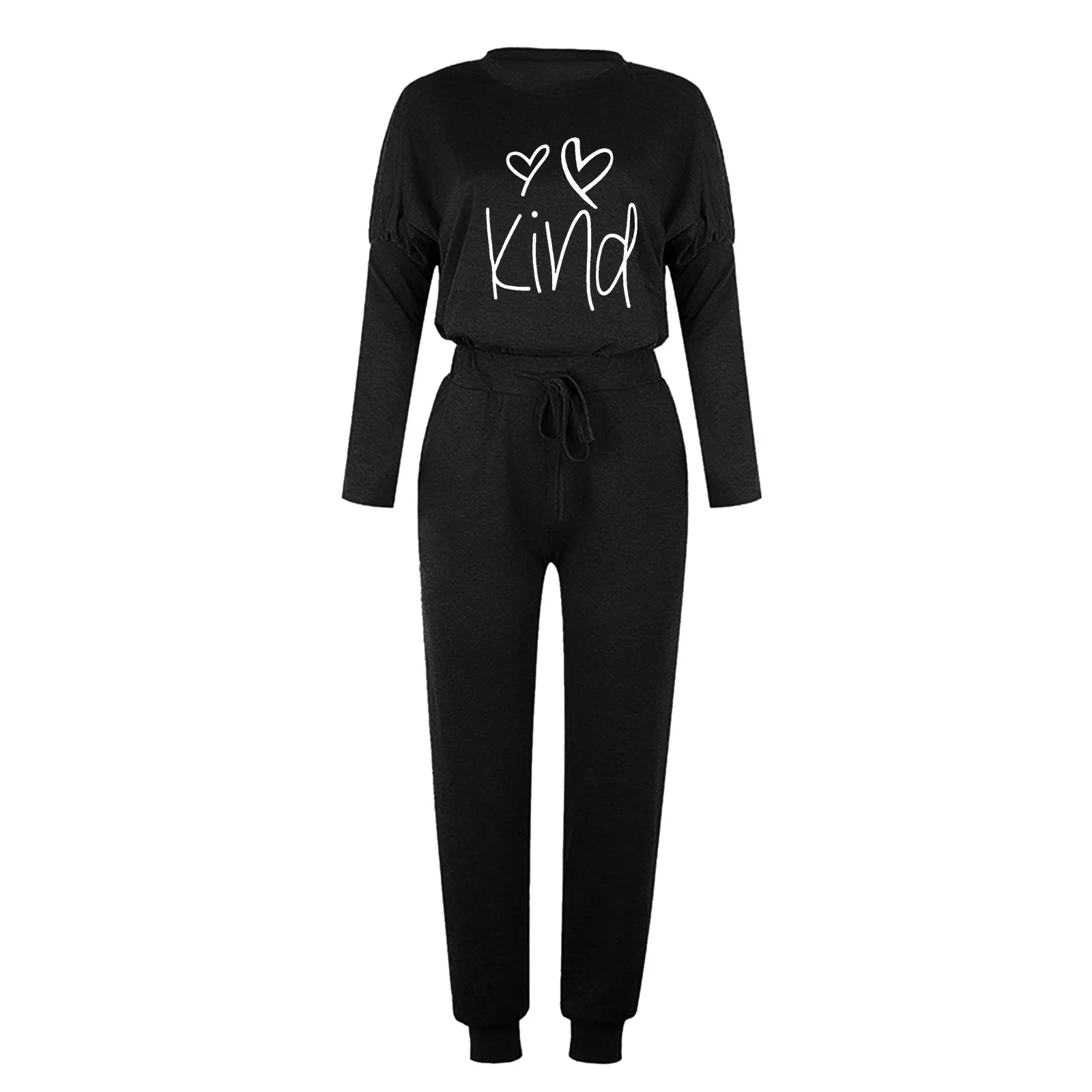 

2021 Women Fashion O-neck Solid Pullover Long Sleeve Bandage Loose Pants Sweatsuits Loose Plus Size Comfortable Women's Clothing