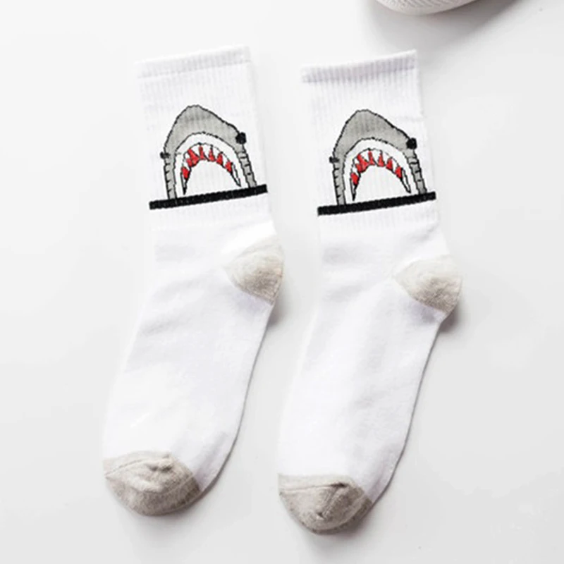 

Unisex Socks Men Women Cartoon Socks Shark Hip Hop Streetwear Socks Male Hiphop Street Sport Skateboard Black White Female Socks