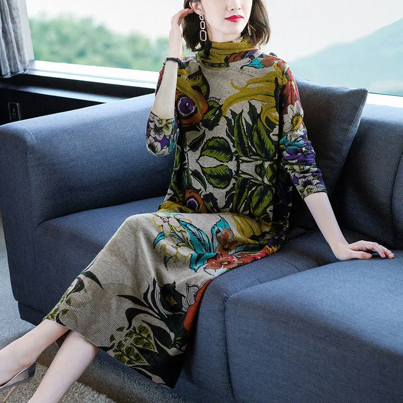 Женское винтажное платье-свитер средней длины элегантное свободное кашемировое