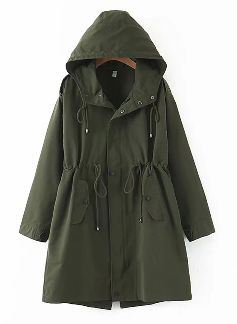 Женские повседневные плащи с капюшоном свободная молния ветровка шнурок талия