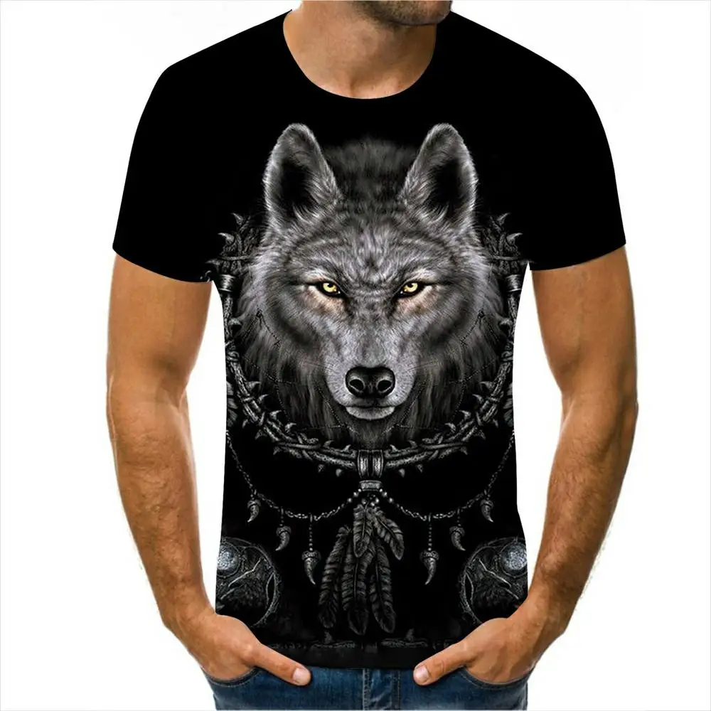 Футболка с 3D-принтом животного и названием волка летняя модная повседневная