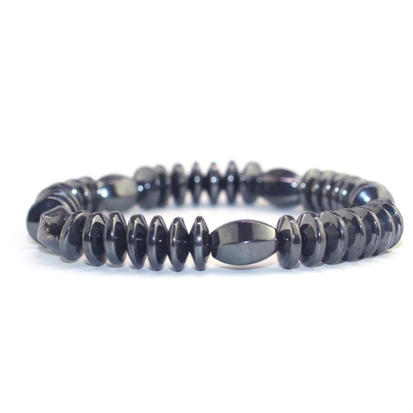 FYJS уникальный ручной работы Плетение гематит камень эластичный браслет