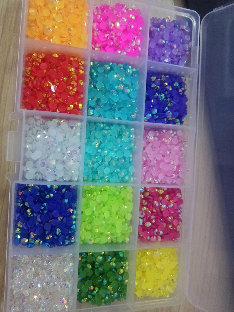 

1box (3mm+4mm+5mm) Resin Non Hotfix Rhinestone Mix Jelly AB Color Nail art Deco Glitters Gems FlatBack Stones and Rhinestones 18
