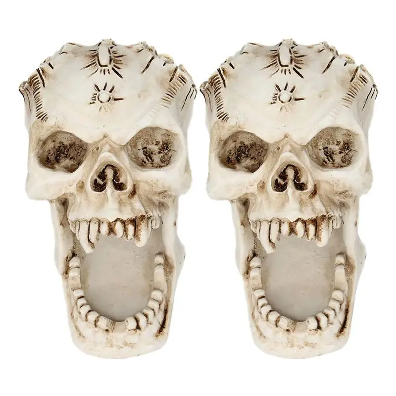 

2Pcs skull pen holders jewelry storage boxes Halloween supplies (White)