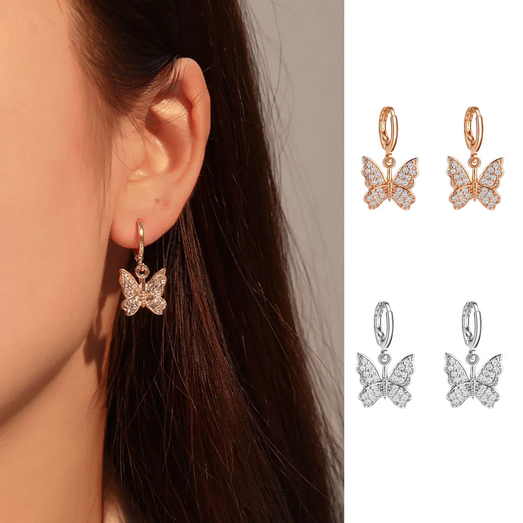 #30 модные блестящие серьги с кристаллами милые матовые серьги-бабочки стразы