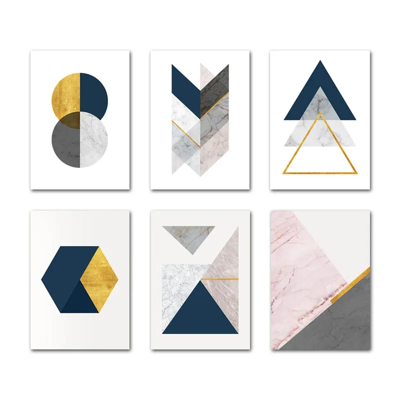 6 Pcs Set Мраморная текстура, геометрический плакат, абстрактная форма, современное искусство, печать на холсте, настенная живопись, декоративная картина, декор для гостиной - Цвет: 6 Pcs Set