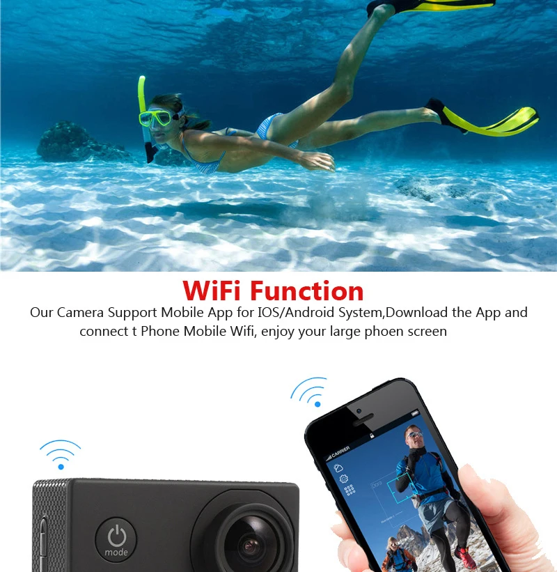 Экшн-камера 4K с Wi-Fi Full HD 1080p водонепроницаемая камера для подводной видеосъемки