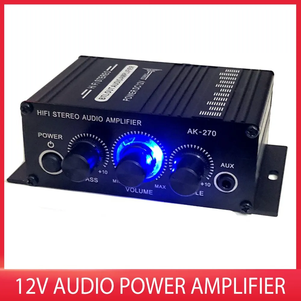

Усилитель мощности AK270 HiFi 2-канальный аудио караоке домашний кинотеатр 12 в Bluetooth-совместимый усилитель бас музыкальный плеер FM-радио