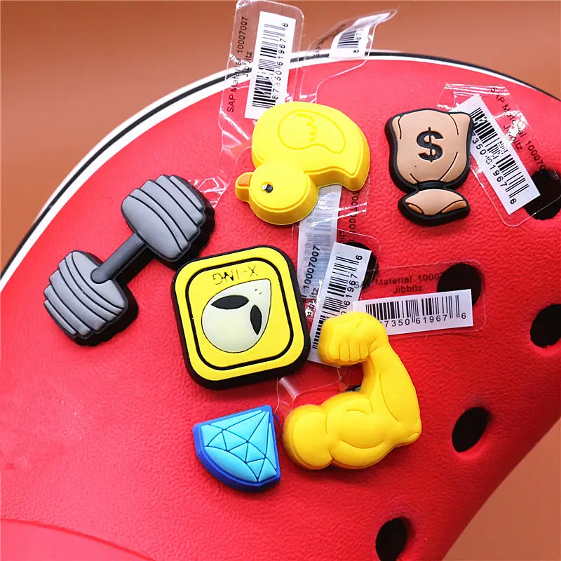 1pcs Blue Diamond Shoe Decoration Accessories Muscle Alien Duck Money Bag Dumbbell Croc Charms for Bracelets Jibz Kids Gift U236