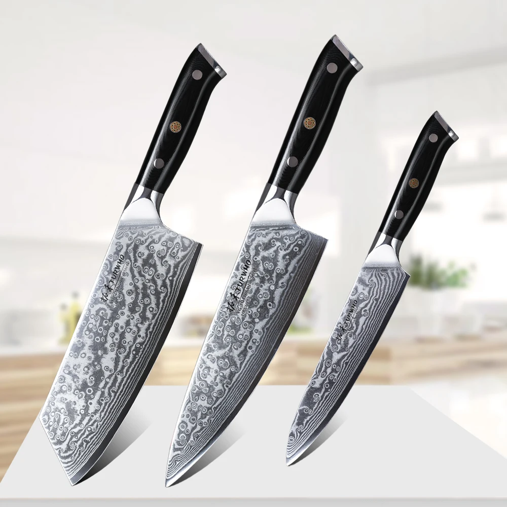 

3 шт., Набор японских кухонных ножей из дамасской нержавеющей стали