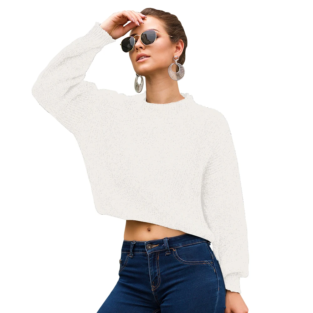 2019 осенне-зимняя уличная мода Женские однотонные укороченные свитер Для женщин