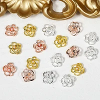 5 pcs nail art decorations rose flower with pearl 3d nails jewelry rhinestone golden silver manicure diy accessories