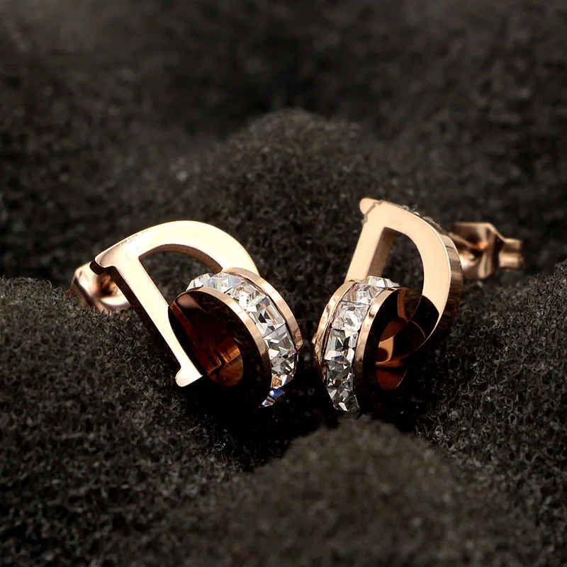 Серьги из нержавеющей стали под розовое золото с буквой D для женщин ювелирные