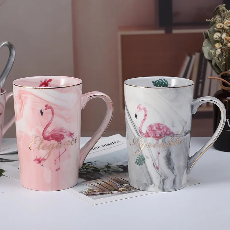 Best Quality Luxury Flamingo Marble Ceramic Couples Cup Coffee Milk Mugs Breakfast Afternoon Tea Creative Wedding Festival Gifts | Дом и сад